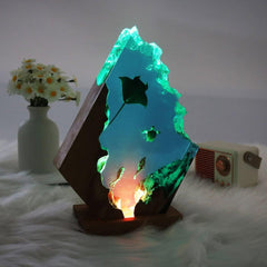 Manta ray, turtle, diver, wood sculpture, epoxy resin lamp( Best Gift 🎁 )