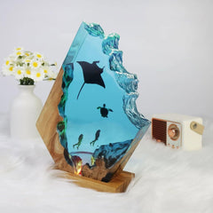 Manta ray, turtle, diver, wood sculpture, epoxy resin lamp( Best Gift 🎁 )