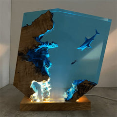 Sharks, divers, wood sculptures, epoxy resin lamp ( Best Gift 🎁 )