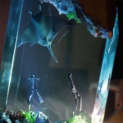 Manta ray, diver, wood sculpture, epoxy resin lamp ( Best Gift 🎁 )