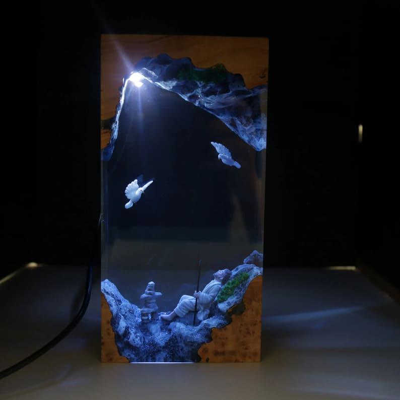 Hunger in the wilderness,Jesus, wood carving,  epoxy resin lamp （ Best Gift 🎁 ）